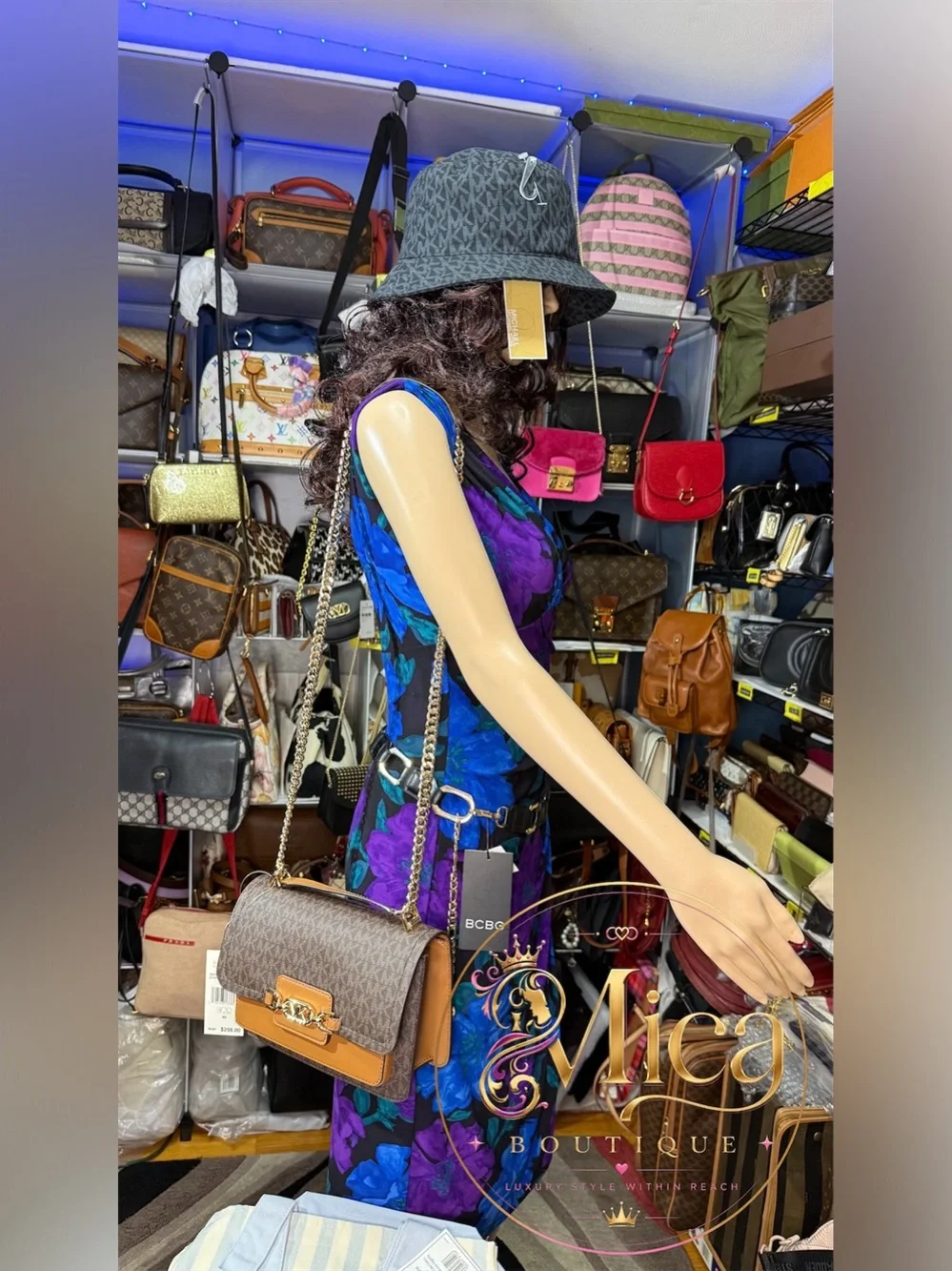 🆕MICHAEL KORS Ladies Heather Extra-Small Logo Leather Crossbody Bag Brown/Acorn